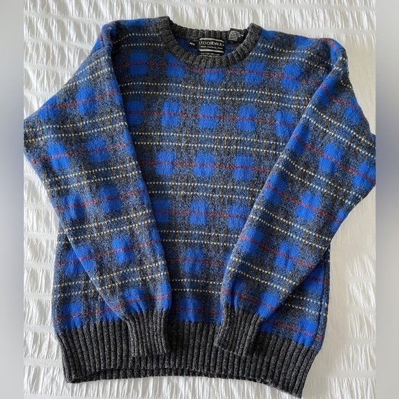 LEO CHEVALIER Vintage Wool Plaid Crew Neck Pullover Grandpa Sweater Unisex - Picture 10 of 15